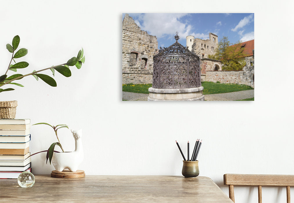 Premium textile canvas Premium textile canvas 120 cm x 80 cm landscape Fountain at Hellenstein Castle 