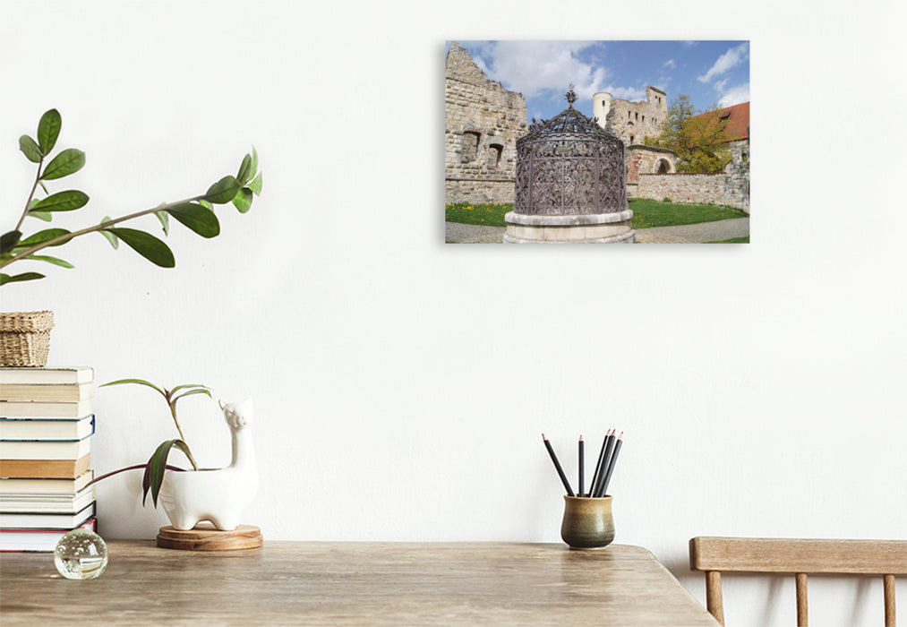 Premium textile canvas Premium textile canvas 120 cm x 80 cm landscape Fountain at Hellenstein Castle 