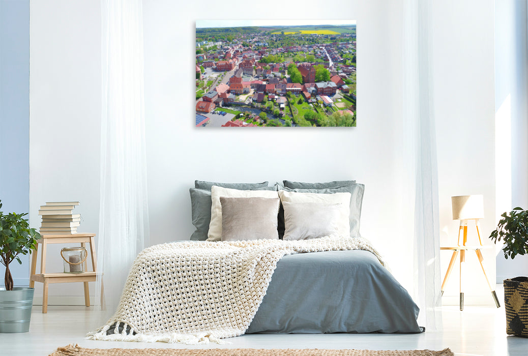 Premium textile canvas Premium textile canvas 120 cm x 80 cm landscape Lübz - old town panorama 