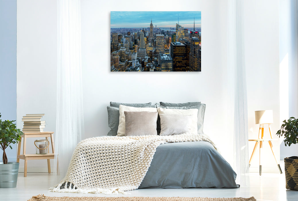 Premium Textil-Leinwand Premium Textil-Leinwand 120 cm x 80 cm quer Top of the Rock, Aussicht am Abend vom Rockefeller Center