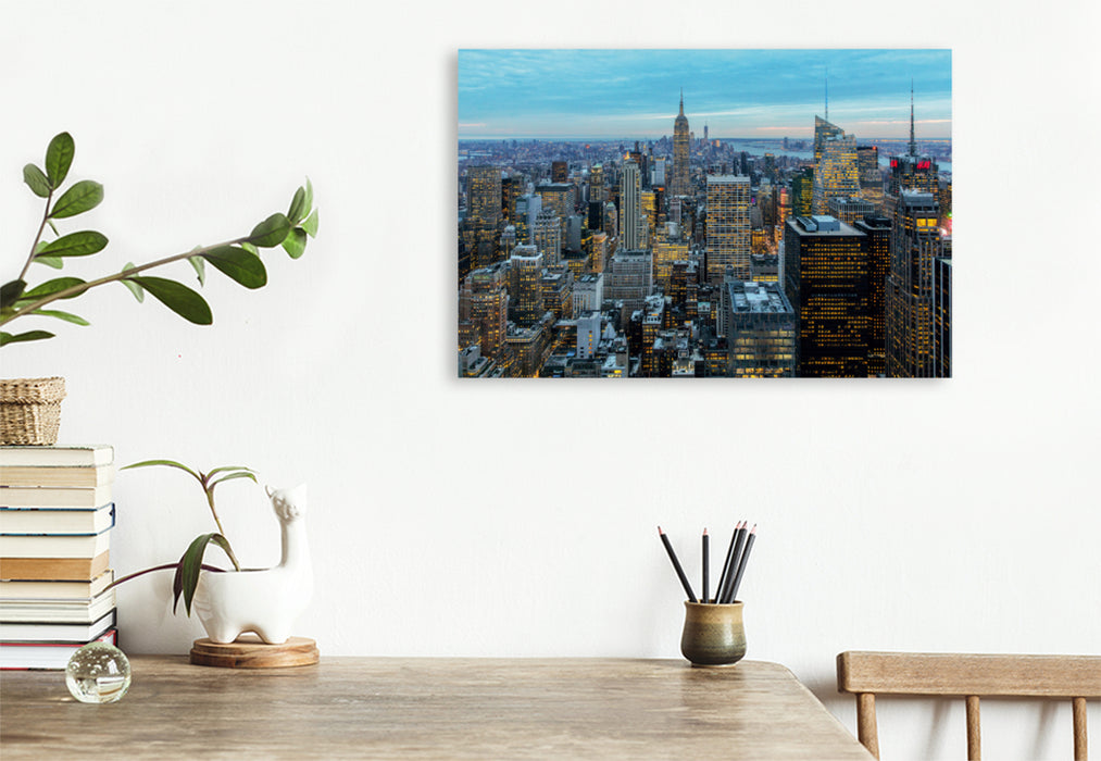 Premium Textil-Leinwand Premium Textil-Leinwand 120 cm x 80 cm quer Top of the Rock, Aussicht am Abend vom Rockefeller Center