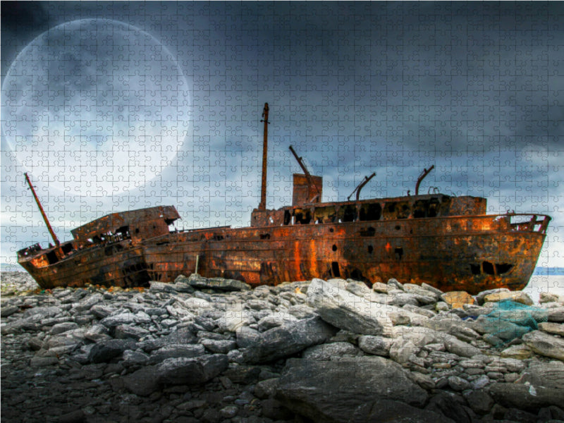 Schiffswrack der "MV Plassey" im Mondlicht 1000 Teile Puzzle quer - CALVENDO Foto-Puzzle'