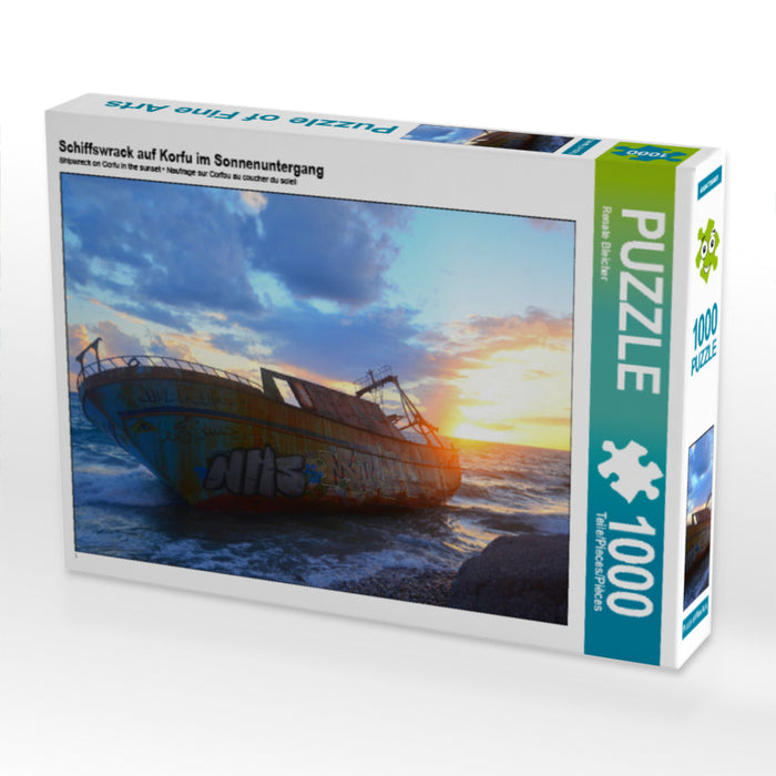 Schiffswrack auf Korfu im Sonnenuntergang 1000 Teile Puzzle quer - CALVENDO Foto-Puzzle'