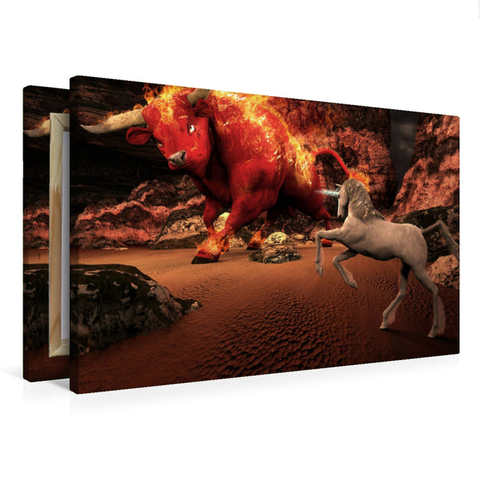 Premium Textil-Leinwand Roter Stier