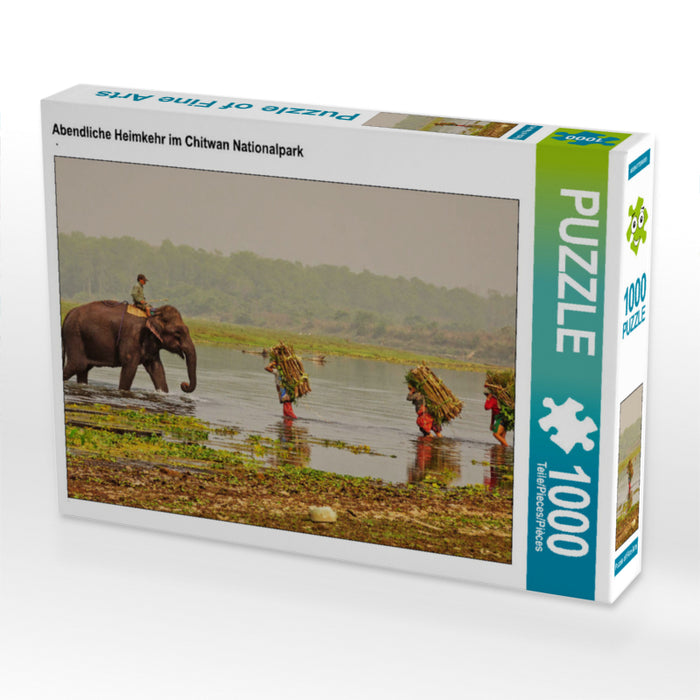 Abendliche Heimkehr im Chitwan Nationalpark 1000 Teile Puzzle quer - CALVENDO Foto-Puzzle'