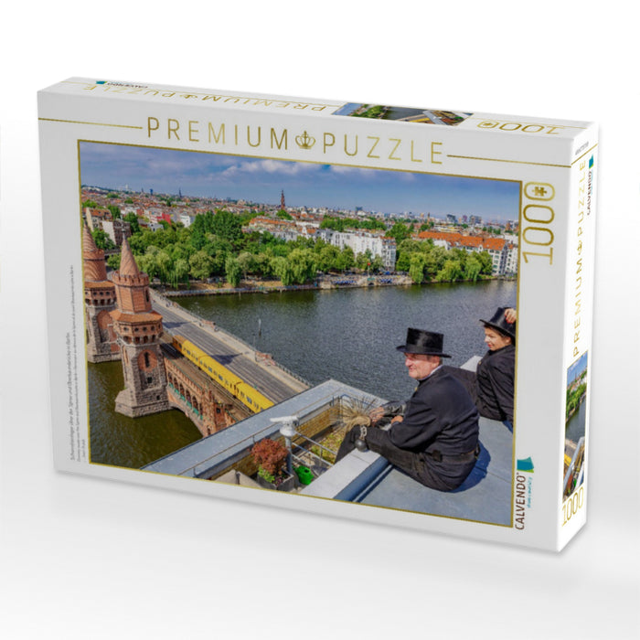 Schornsteinfeger über der Spree und Oberbaumbrücke in Berlin - CALVENDO Foto-Puzzle'