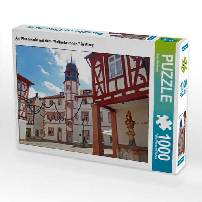 Au marché aux poissons avec le "Volkerbrunnen" à Alzey - Puzzle photo CALVENDO 