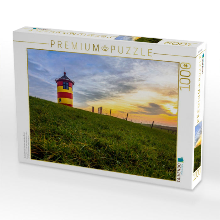 Gestreifter Leuchtturm auf dem Deich - CALVENDO Foto-Puzzle'