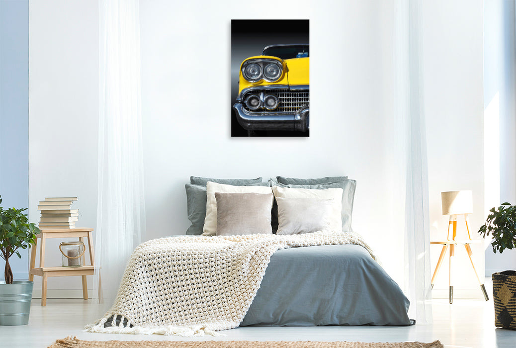 Premium textile canvas Premium textile canvas 80 cm x 120 cm high motif Impala 1958 from the calendar Fascination US road cruisers A journey through time to the middle of the 20th century by Beate Gube Radiator grille of a classic automobile vintage car 