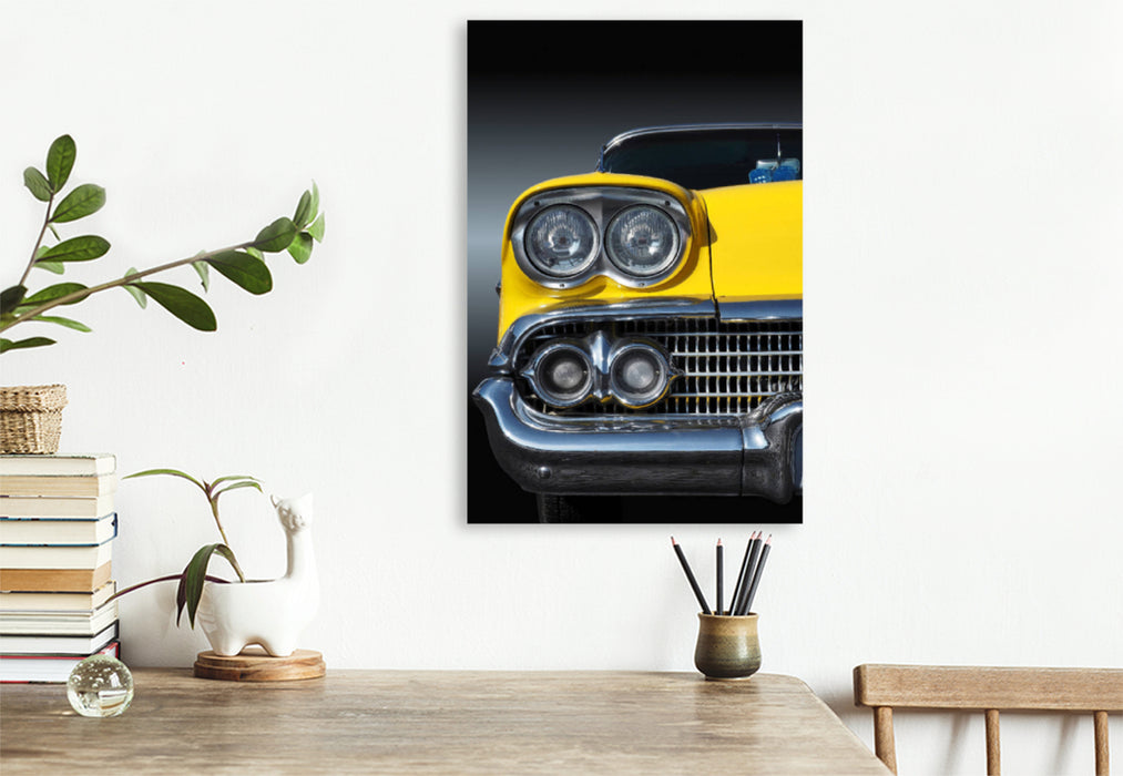 Premium textile canvas Premium textile canvas 80 cm x 120 cm high motif Impala 1958 from the calendar Fascination US road cruisers A journey through time to the middle of the 20th century by Beate Gube Radiator grille of a classic automobile vintage car 