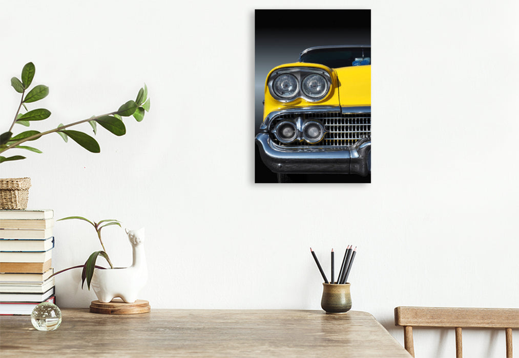 Premium textile canvas Premium textile canvas 80 cm x 120 cm high motif Impala 1958 from the calendar Fascination US road cruisers A journey through time to the middle of the 20th century by Beate Gube Radiator grille of a classic automobile vintage car 