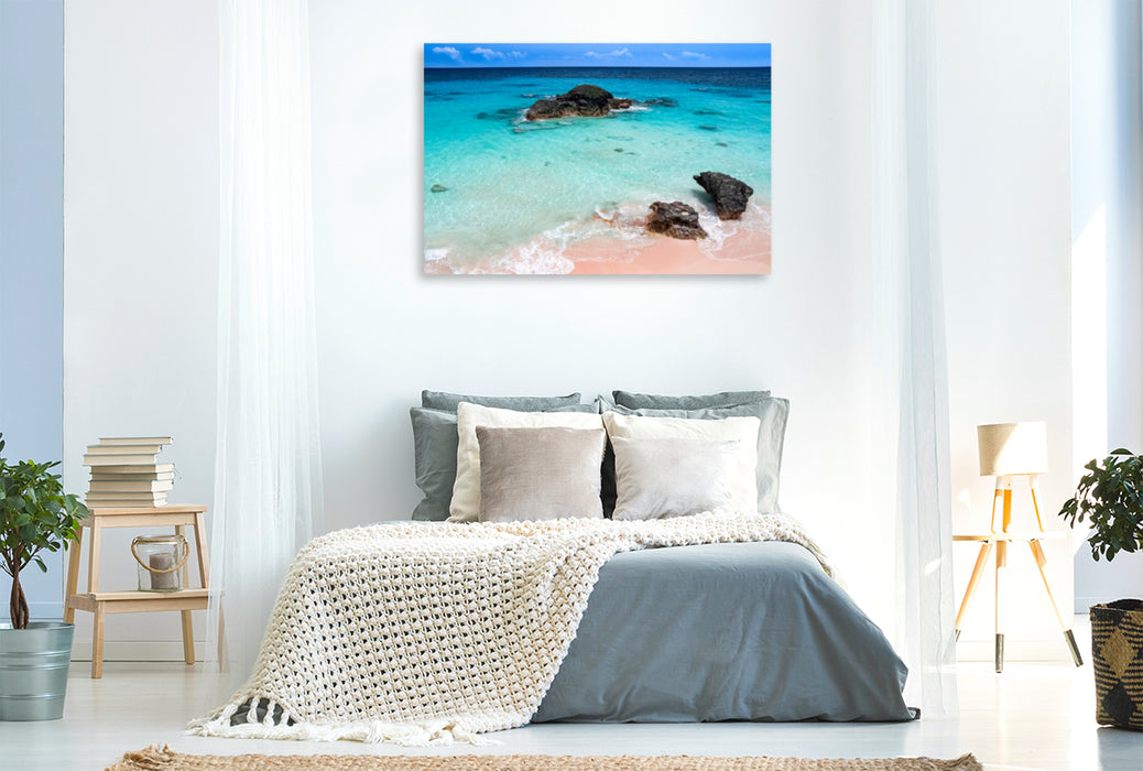 Premium Textil-Leinwand Premium Textil-Leinwand 120 cm x 80 cm quer Pink Coral Beach - Bermuda