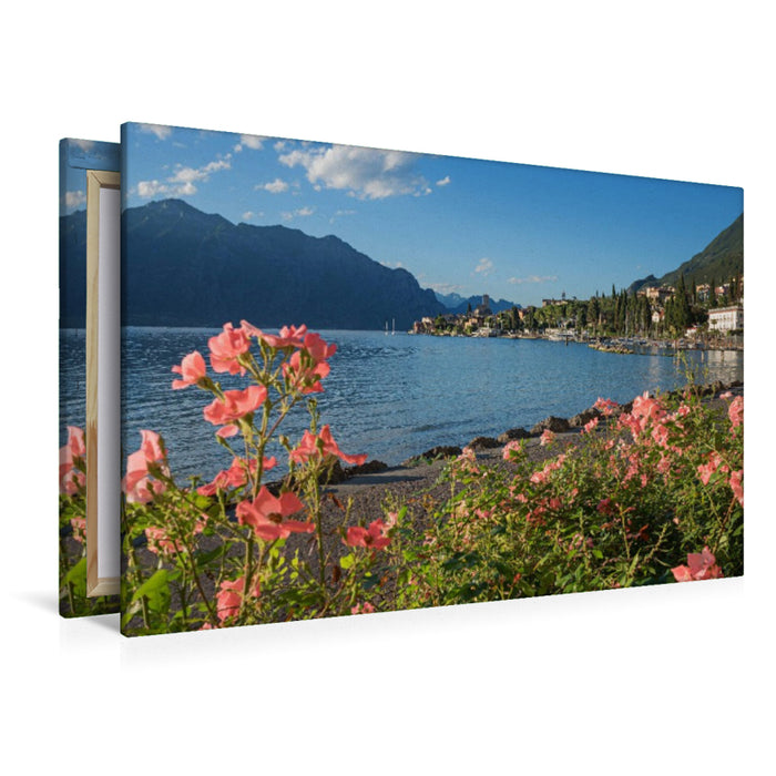 Premium Textil-Leinwand Malerisches Seeufer Malcesine