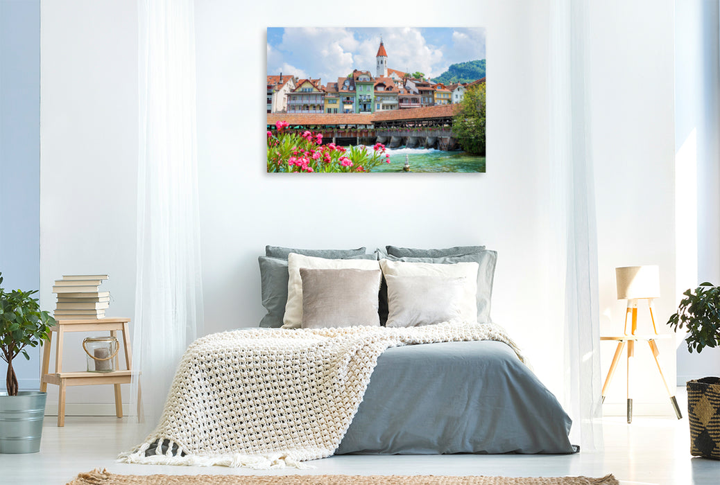 Premium textile canvas Premium textile canvas 120 cm x 80 cm landscape Historic old town of Thun 