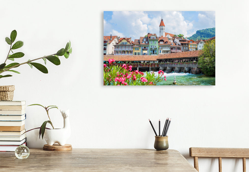 Premium textile canvas Premium textile canvas 120 cm x 80 cm landscape Historic old town of Thun 