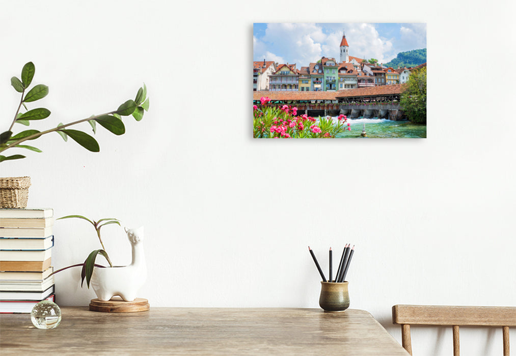 Premium textile canvas Premium textile canvas 120 cm x 80 cm landscape Historic old town of Thun 