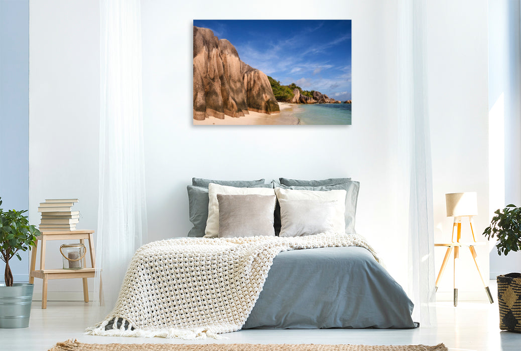 Premium textile canvas Premium textile canvas 120 cm x 80 cm landscape Anse Source d'Argent (La Digue) 