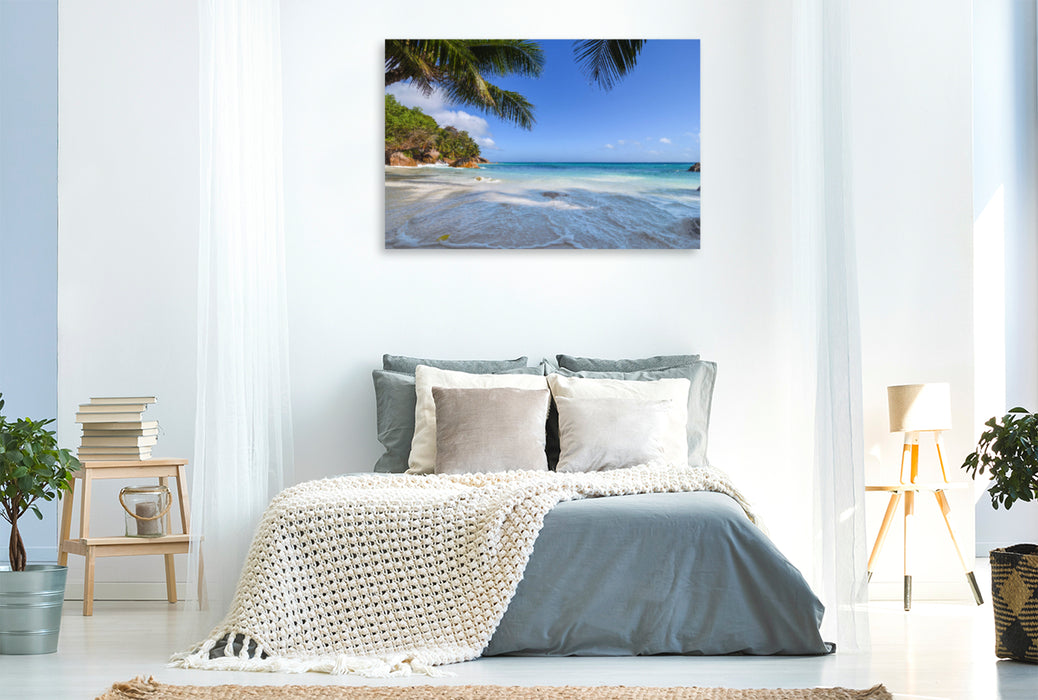 Premium textile canvas Premium textile canvas 120 cm x 80 cm landscape A motif from the calendar Seychelles - The last paradise on earth 