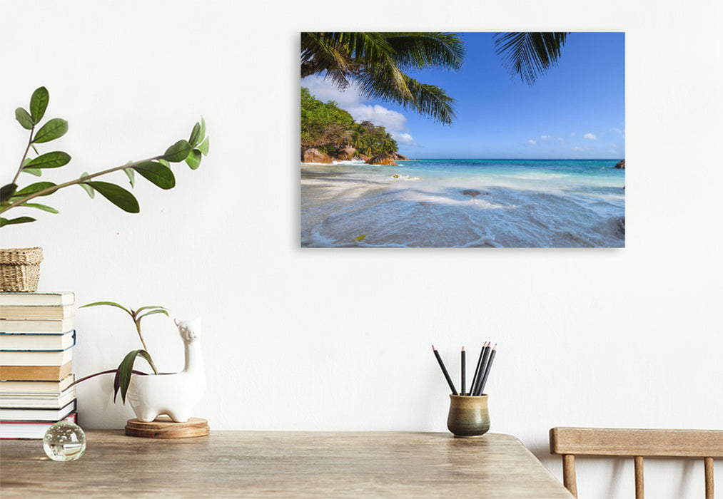 Premium textile canvas Premium textile canvas 120 cm x 80 cm landscape A motif from the calendar Seychelles - The last paradise on earth 