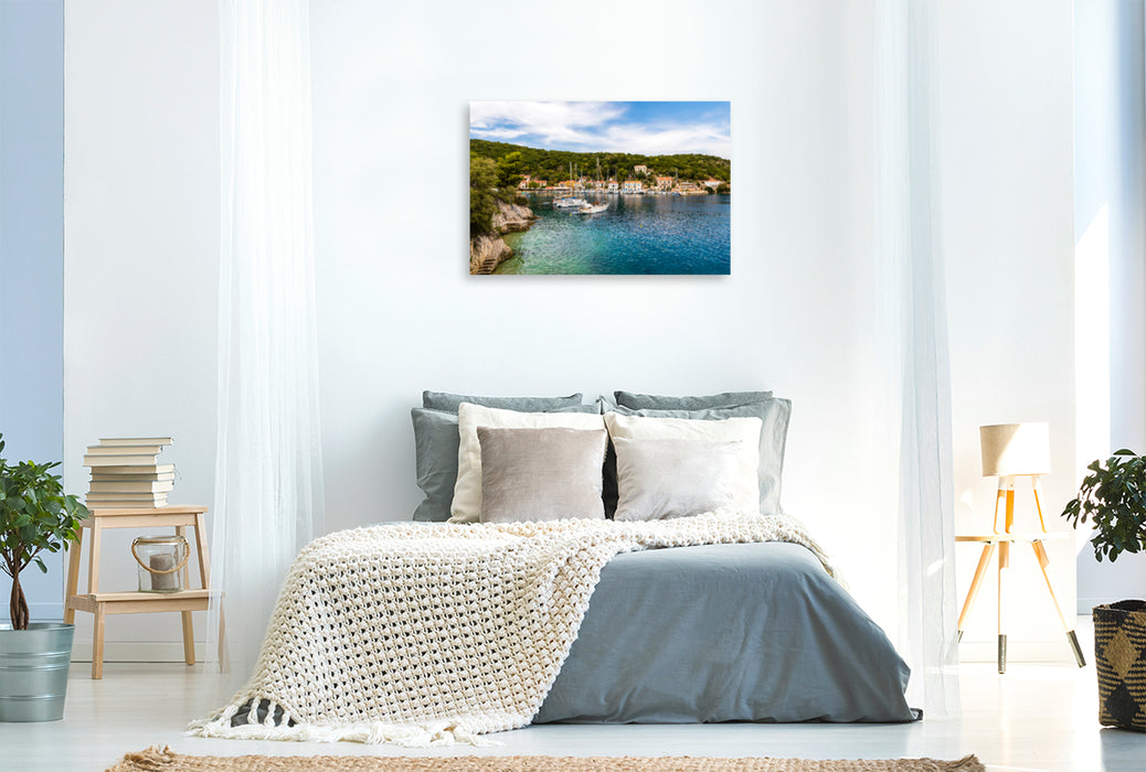 Premium textile canvas Premium textile canvas 120 cm x 80 cm landscape Marina Kioni, Ithaca 