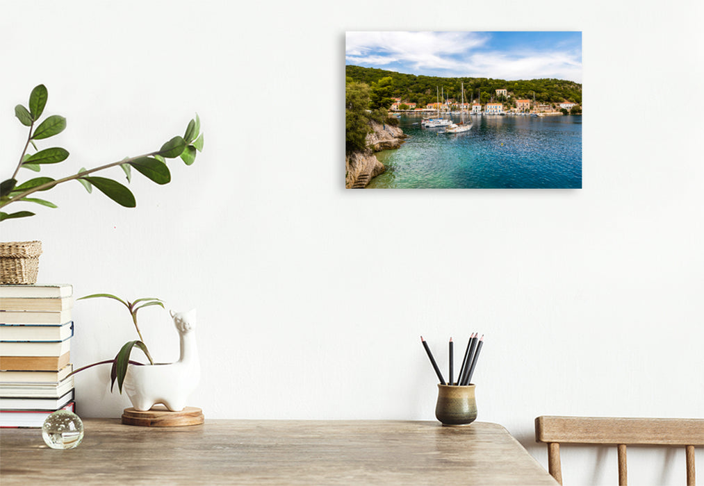 Premium textile canvas Premium textile canvas 120 cm x 80 cm landscape Marina Kioni, Ithaca 