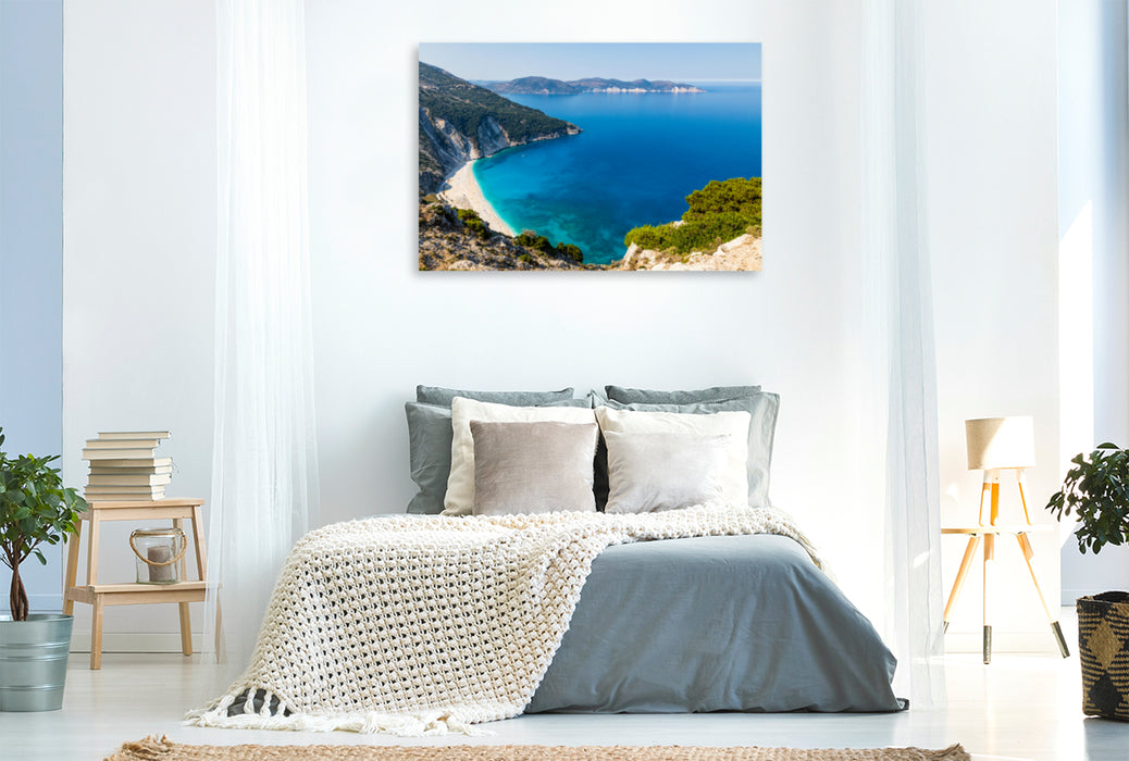 Premium Textil-Leinwand Premium Textil-Leinwand 120 cm x 80 cm quer Myrtos Beach, Kefalonia