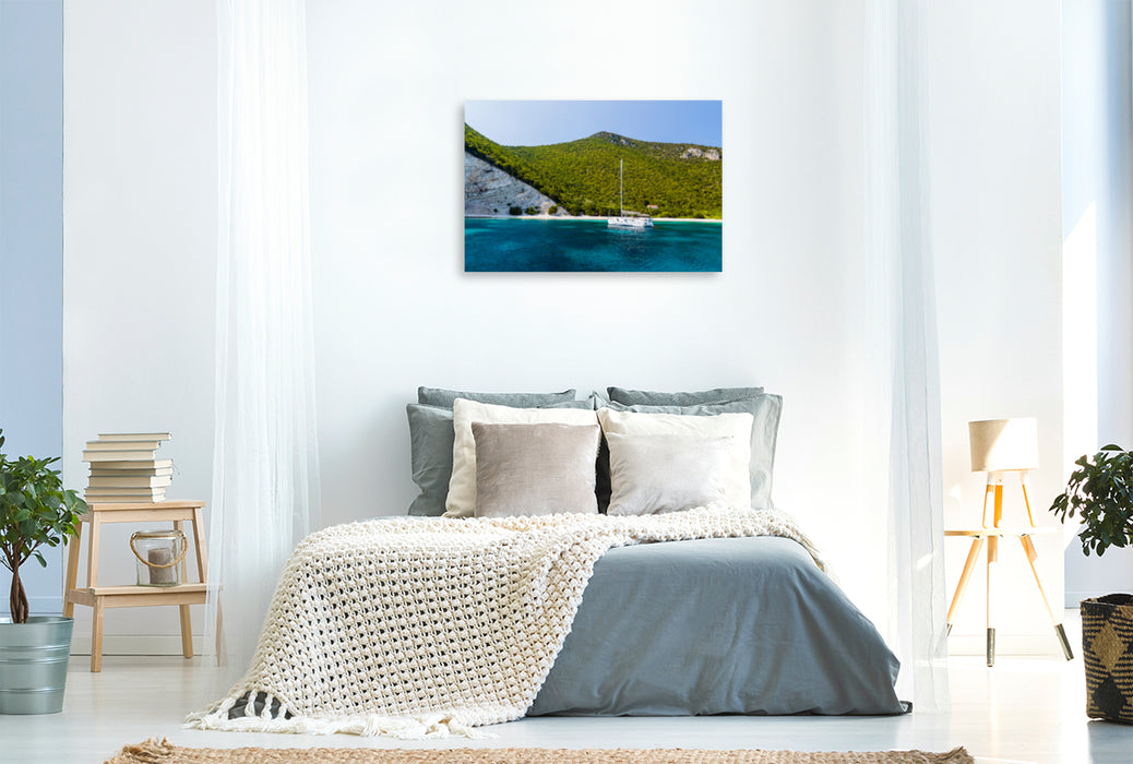 Premium textile canvas Premium textile canvas 120 cm x 80 cm landscape One House Bay, Atokos 