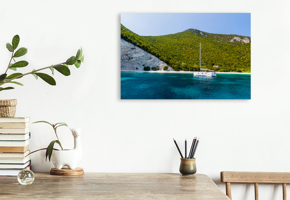 Premium textile canvas Premium textile canvas 120 cm x 80 cm landscape One House Bay, Atokos 