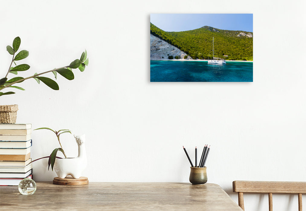 Premium textile canvas Premium textile canvas 120 cm x 80 cm landscape One House Bay, Atokos 