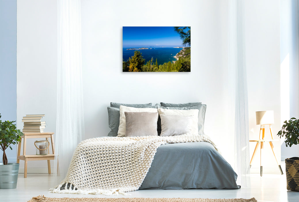 Premium textile canvas Premium textile canvas 120 cm x 80 cm landscape view from Afionas, Corfu 