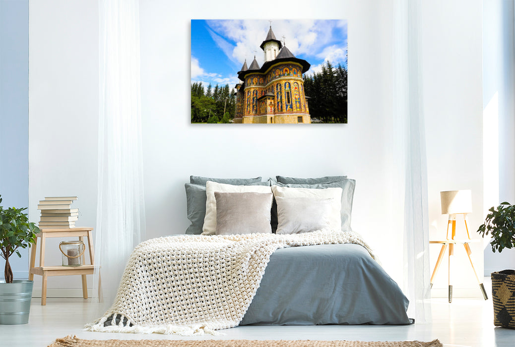 Toile textile haut de gamme Toile textile haut de gamme 120 cm x 80 cm paysage Monastère de Neamt 