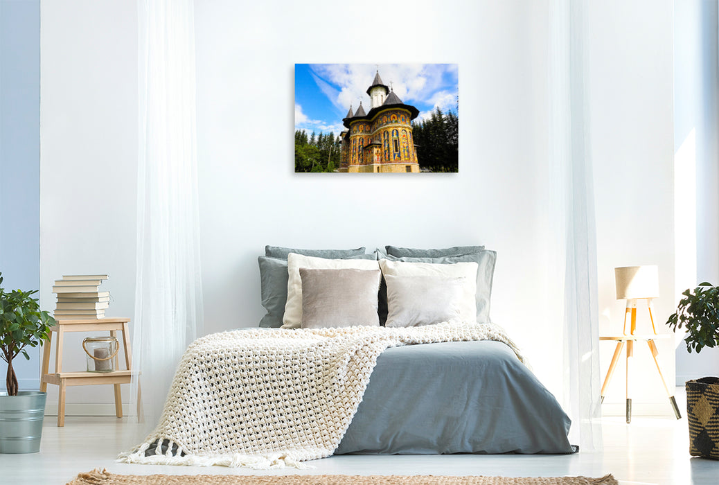 Premium textile canvas Premium textile canvas 120 cm x 80 cm landscape Neamt Monastery 