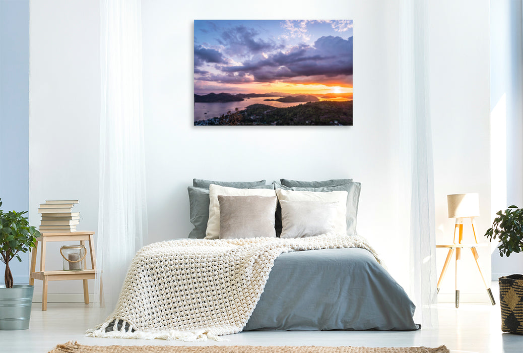 Premium textile canvas Premium textile canvas 120 cm x 80 cm landscape Sunset over Coron in the Philippines 