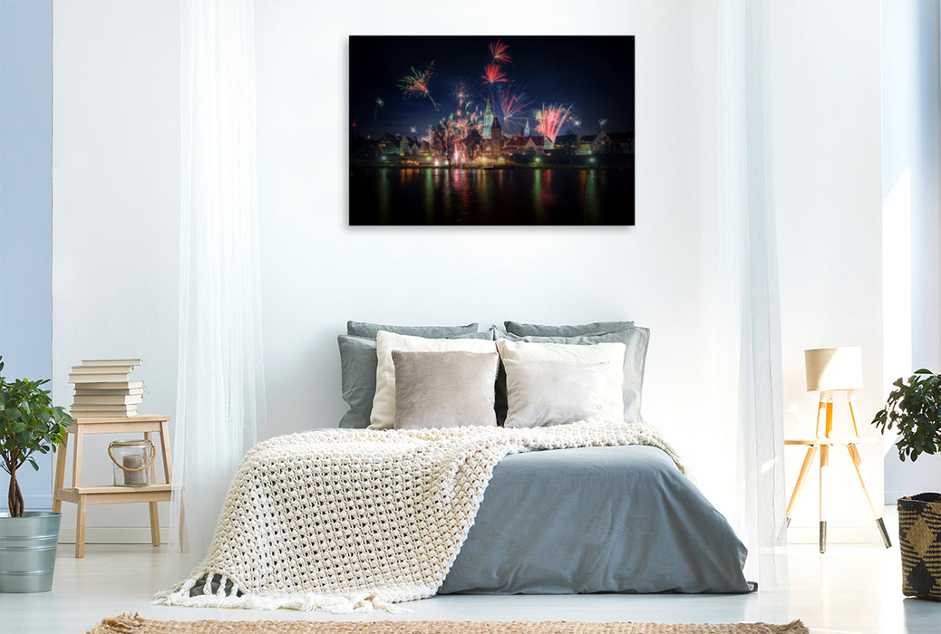 Premium textile canvas Premium textile canvas 120 cm x 80 cm across A motif from the Ulm calendar for night sparrows 