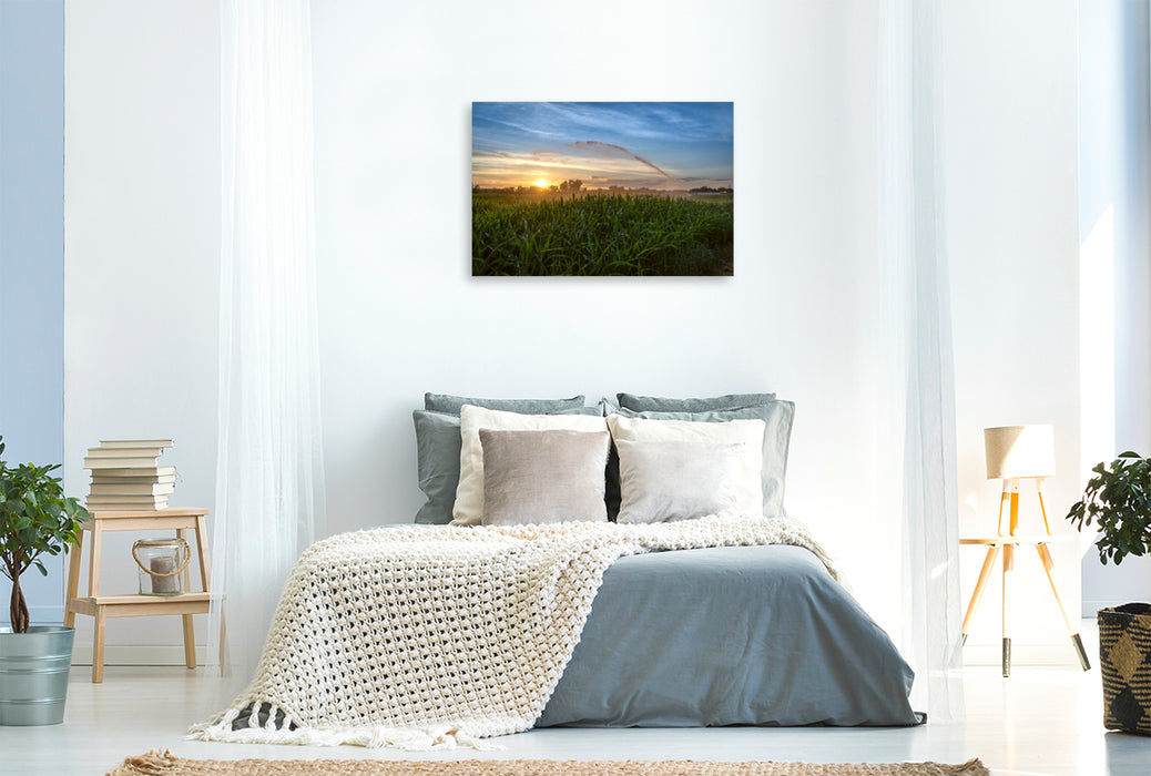 Premium textile canvas Premium textile canvas 120 cm x 80 cm landscape 68775 Ketsch, sunset at the Schützenhaus 