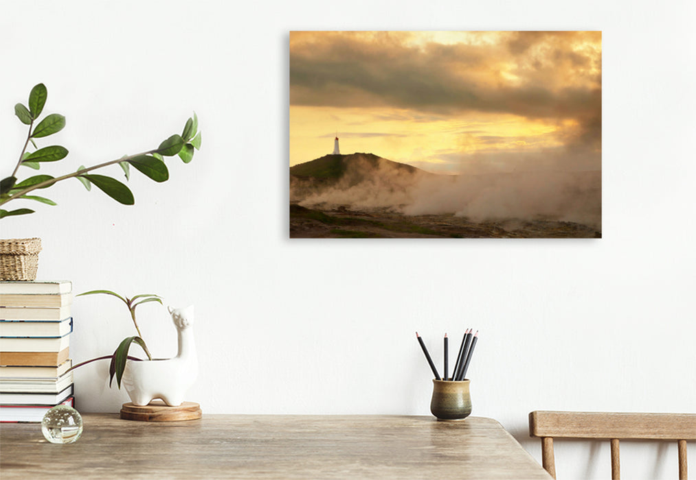 Premium textile canvas Premium textile canvas 75 cm x 50 cm landscape Volcanoes, fire, ice, ash and thermal springs - Iceland, a fascinating landscape. 