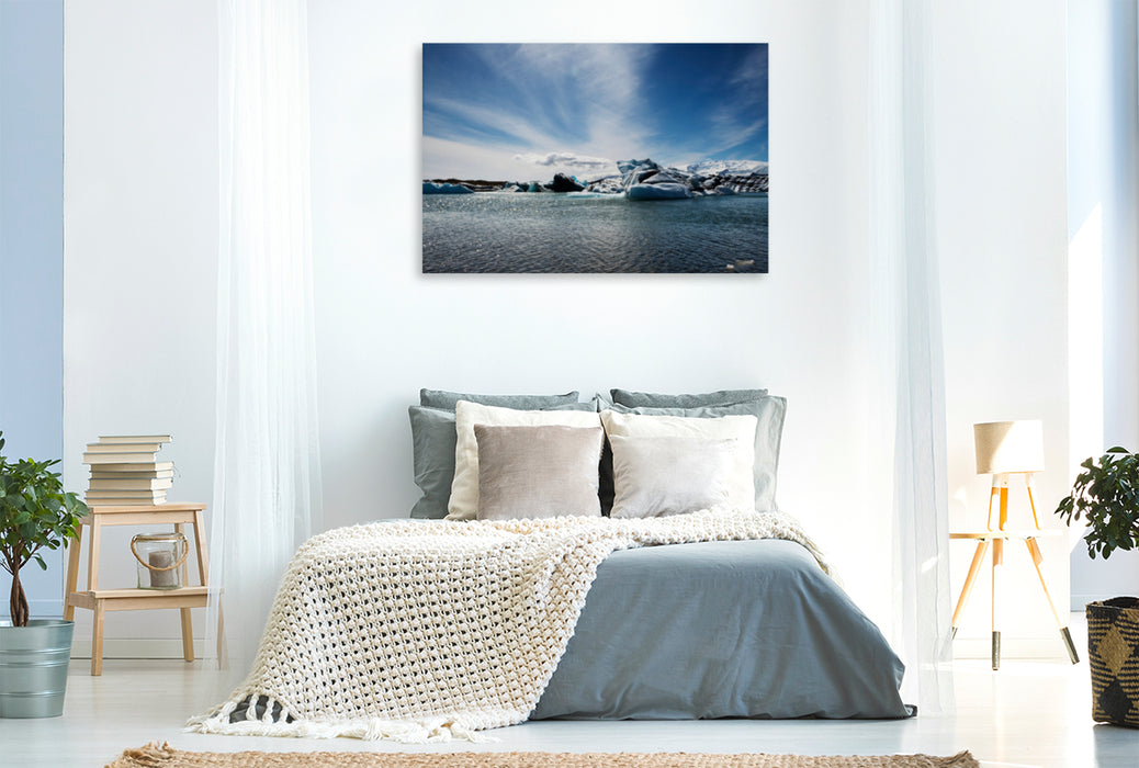 Premium Textil-Leinwand Premium Textil-Leinwand 120 cm x 80 cm quer Eisberge in der Gletscherlagune Jökulsarlon auf Island.