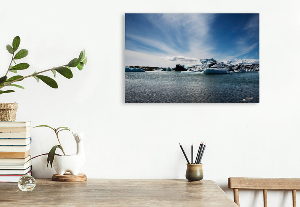 Premium textile canvas Premium textile canvas 120 cm x 80 cm landscape Icebergs in the Jökulsarlon glacier lagoon on Iceland. 