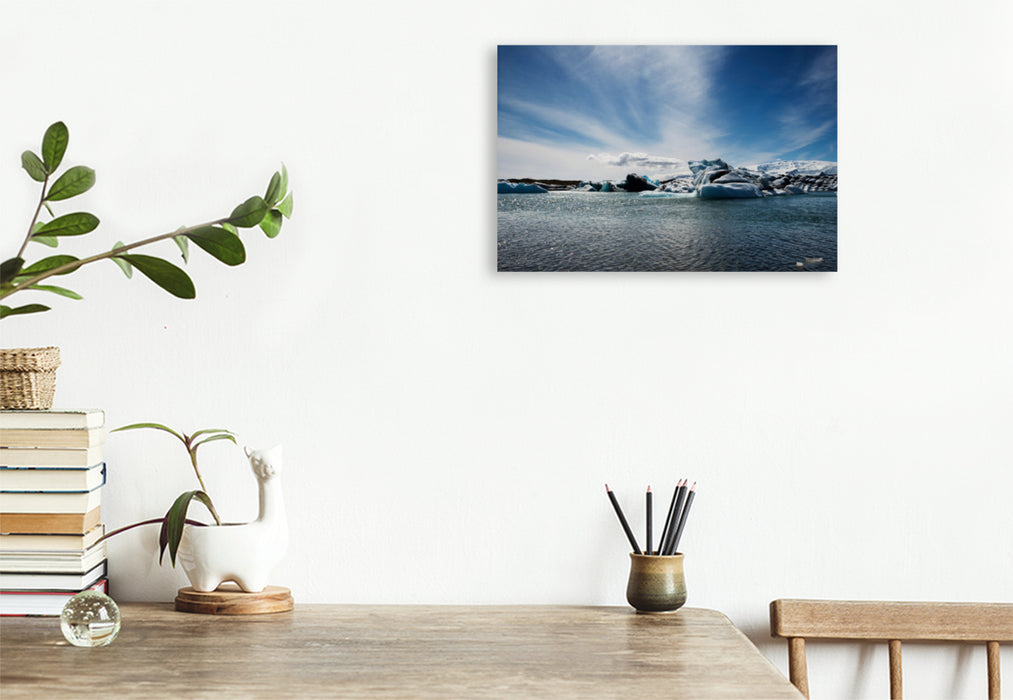 Premium textile canvas Premium textile canvas 120 cm x 80 cm landscape Icebergs in the Jökulsarlon glacier lagoon on Iceland. 