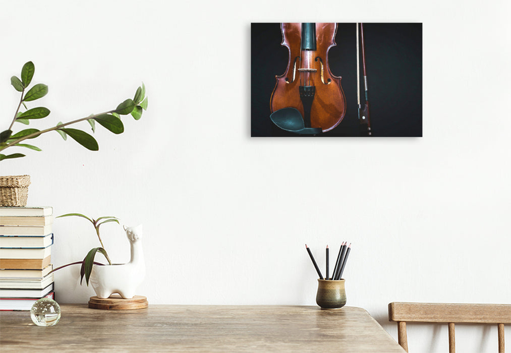 Premium textile canvas Premium textile canvas 120 cm x 80 cm landscape violin with violin bow 