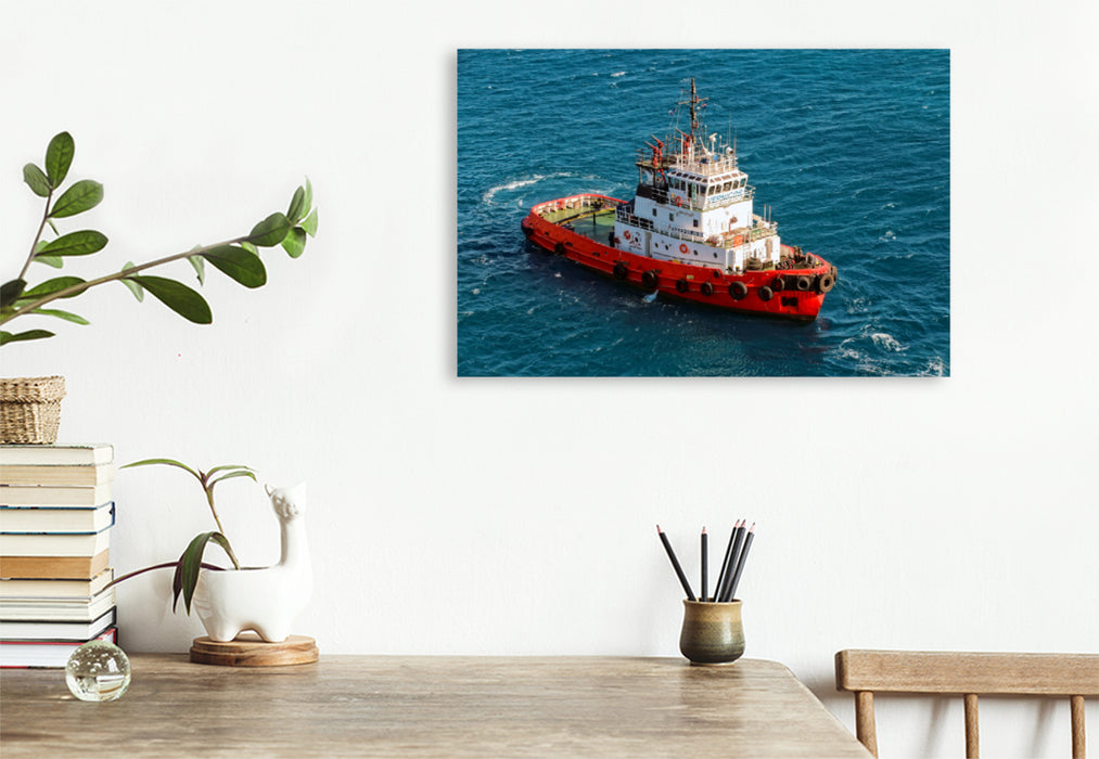 Premium textile canvas Premium textile canvas 120 cm x 80 cm landscape Tugboat Port Athens 