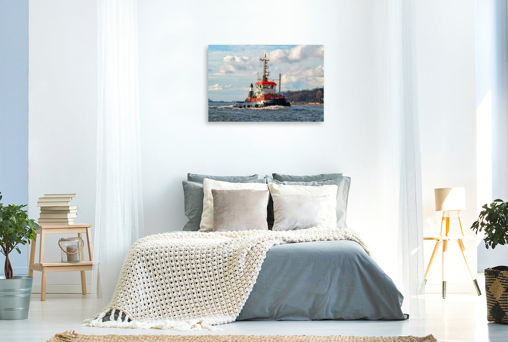 Premium textile canvas Premium textile canvas 90 cm x 60 cm landscape Tug Harbor Hamburg 