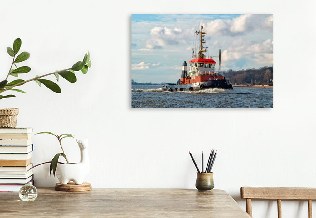 Premium textile canvas Premium textile canvas 90 cm x 60 cm landscape Tug Harbor Hamburg 