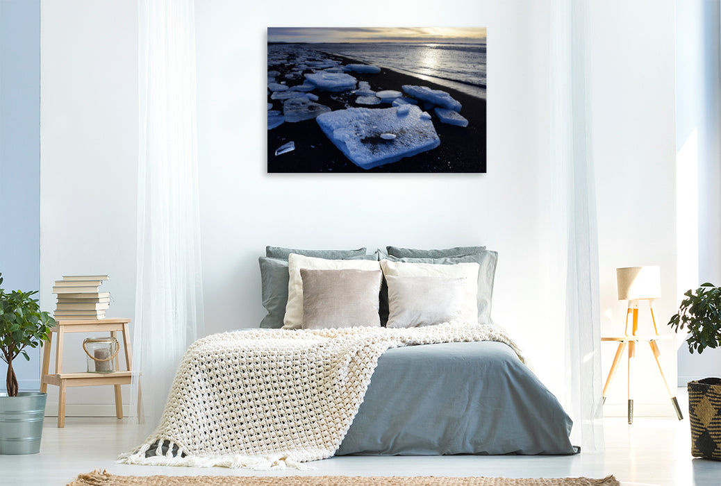 Premium textile canvas Premium textile canvas 120 cm x 80 cm landscape Ice floes on the beach in Iceland 