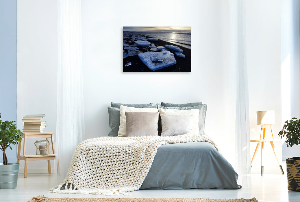 Premium textile canvas Premium textile canvas 120 cm x 80 cm landscape Ice floes on the beach in Iceland 