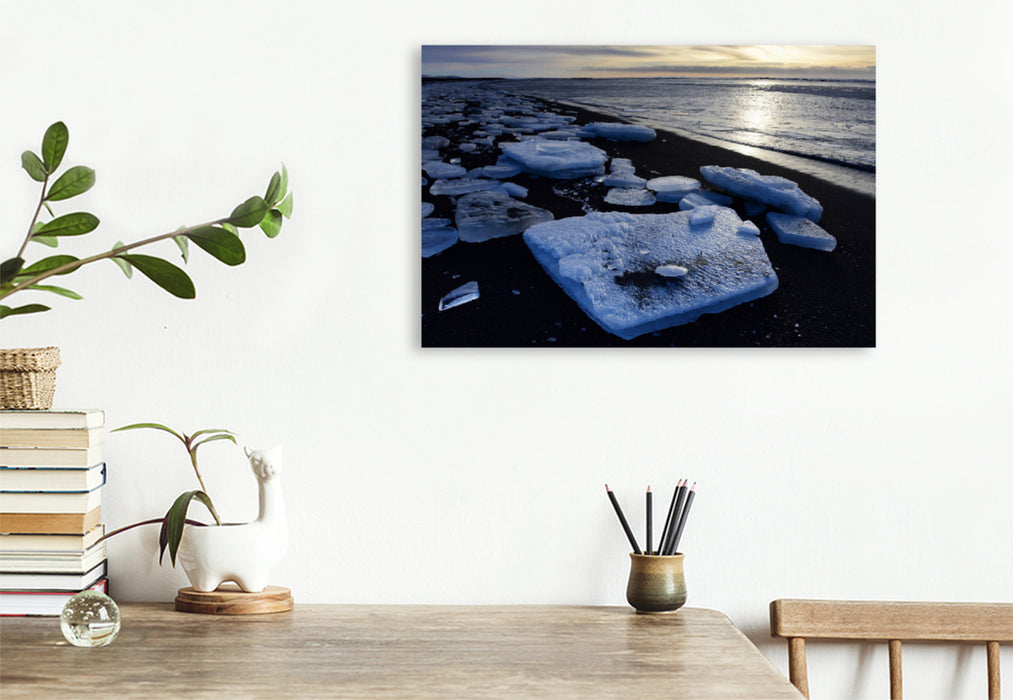 Premium textile canvas Premium textile canvas 120 cm x 80 cm landscape Ice floes on the beach in Iceland 