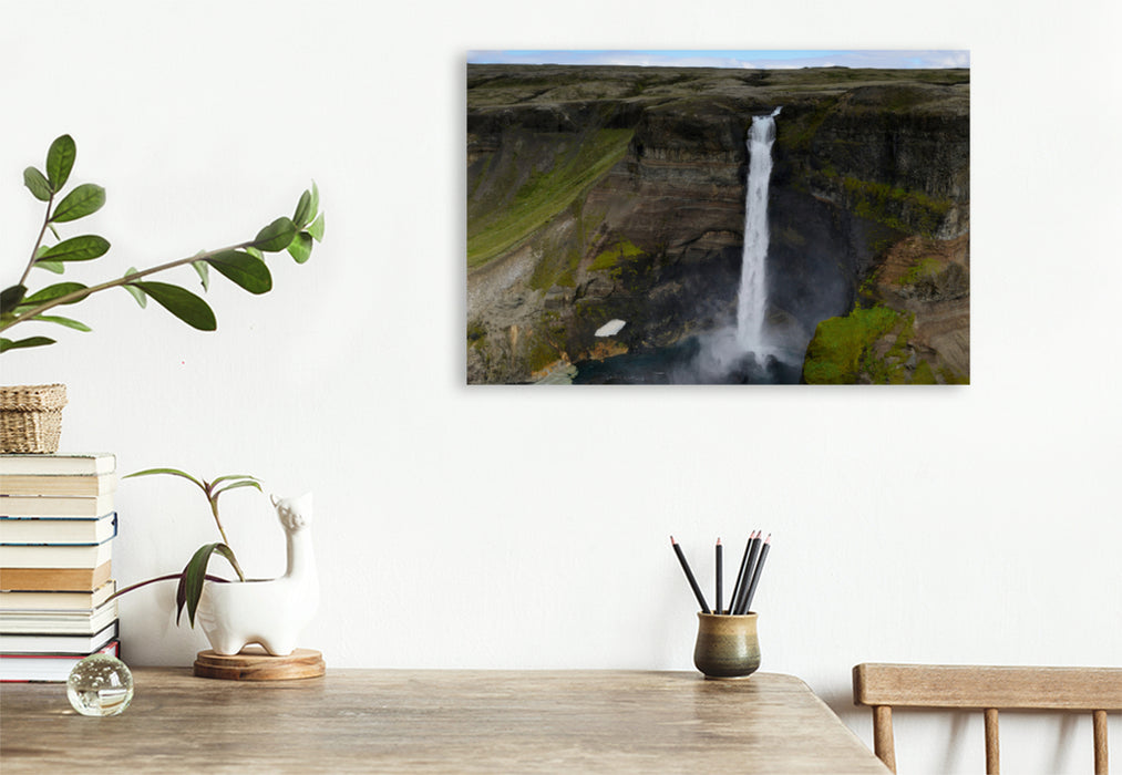 Premium textile canvas Premium textile canvas 90 cm x 60 cm across The Háifoss, one of the highest waterfalls in Iceland 