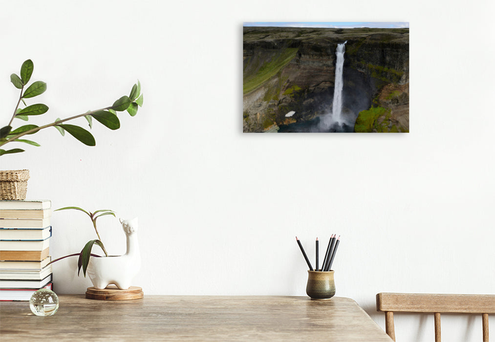 Premium textile canvas Premium textile canvas 90 cm x 60 cm across The Háifoss, one of the highest waterfalls in Iceland 