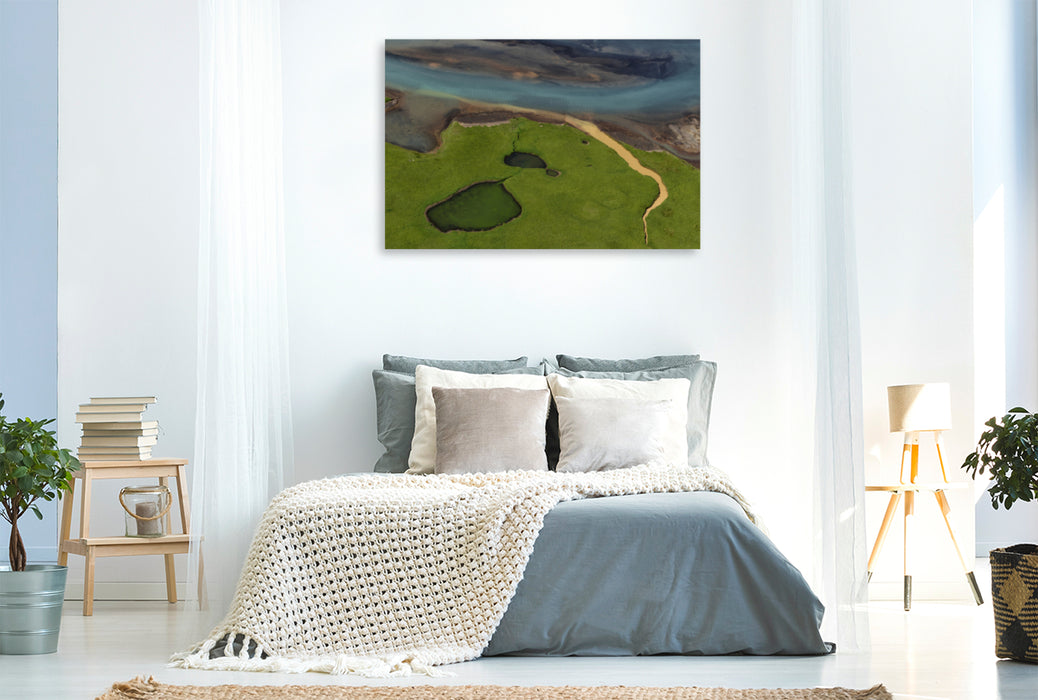 Premium textile canvas Premium textile canvas 120 cm x 80 cm across Iceland's river landscapes from the air 