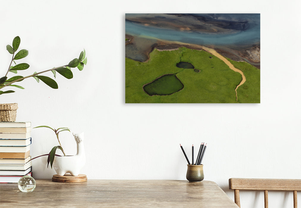 Premium textile canvas Premium textile canvas 120 cm x 80 cm across Iceland's river landscapes from the air 